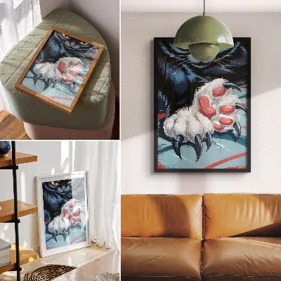 Kunstdruck auf Leinwand Katze mit Krallen in intensiven, leuchtenden Farben