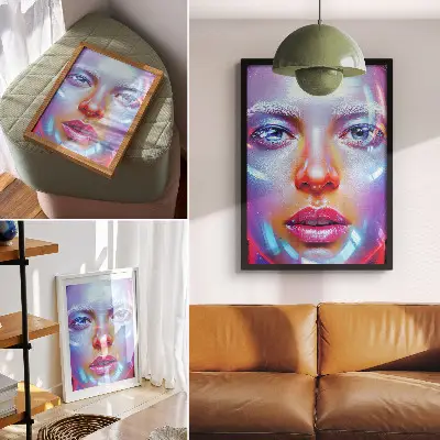 Wandposter ein futuristisches Porträt in energiegeladenen Farben