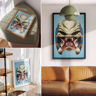Wandposter Eine auffällige Monstermaske in Grün und Blau.