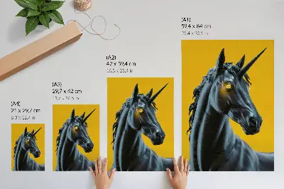 Kunstdruck auf Leinwand ein magisches Einhorn auf gelbem Grund