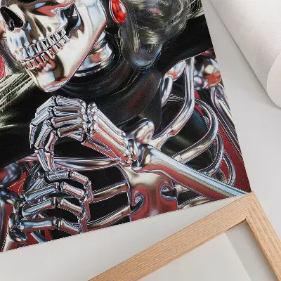 Wandposter elektrisierendes silbernes Skelett vor rotem Hintergrund