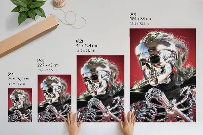 Wandposter elektrisierendes silbernes Skelett vor rotem Hintergrund