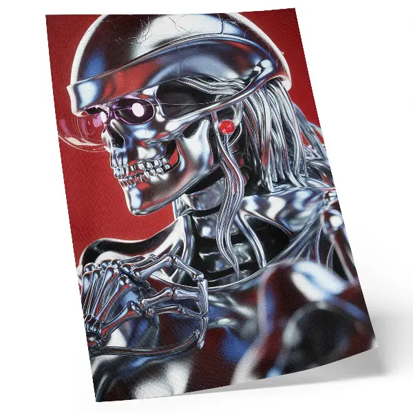 Poster mit futuristischem Charaktermotiv in Schwarz und Rot