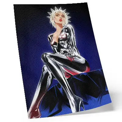 Wandposter futuristische Figur mit glänzenden Elementen in intensiven Farben