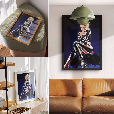 Wandposter Futuristische Figur, glänzende Elemente, intensive Farben
