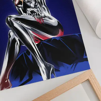 Wandposter futuristische Figur mit glänzenden Elementen in intensiven Farben