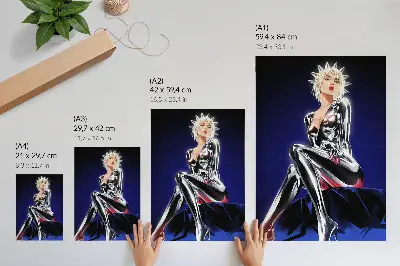 Wandposter futuristische Figur mit glänzenden Elementen in intensiven Farben