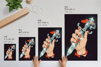 Poster Hand mit Dolch und blitzenden Details