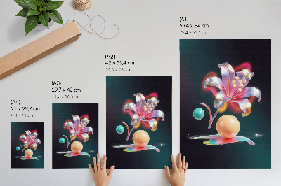 Poster Farbenfrohe Abstraktion mit einer Lilie und Kugeln