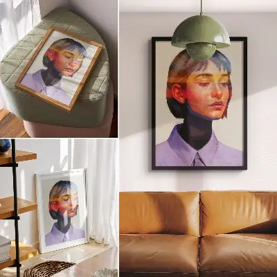 Poster modernes minimalistisches Porträt in lebendigen Farben