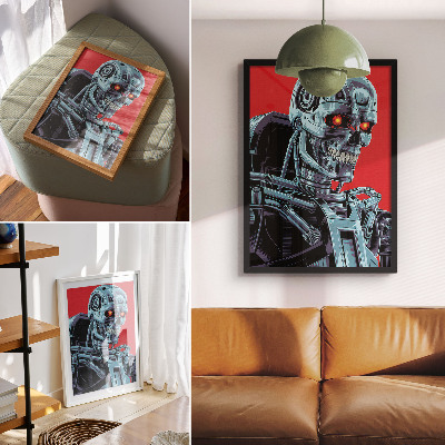 Kunstdruck leinwand Futuristischer Roboter vor rotem Hintergrund