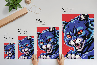 Poster Energiegeladene blaue Katze mit orangefarbenen Akzenten
