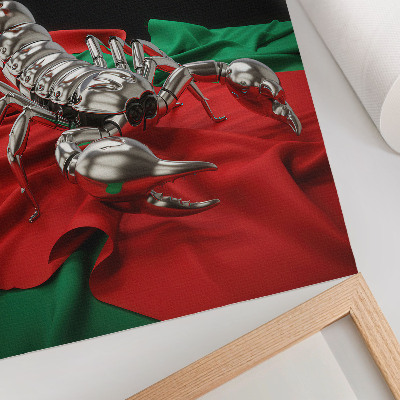 Wandposter Metallischer Skorpion auf buntem Stoff