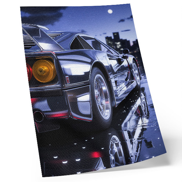 Poster Scheinwerfer eines Sportwagens in der Stadt bei Nacht