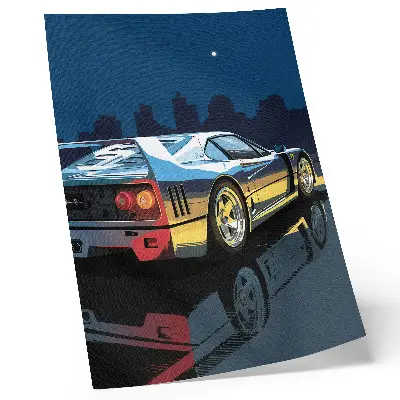 Leinwand-Kunstdruck Sportwagen in moderner Eleganz vor einer nächtlichen Stadtkulisse