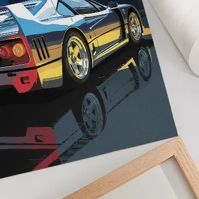Leinwand-Kunstdruck Sportwagen in moderner Eleganz vor einer nächtlichen Stadtkulisse