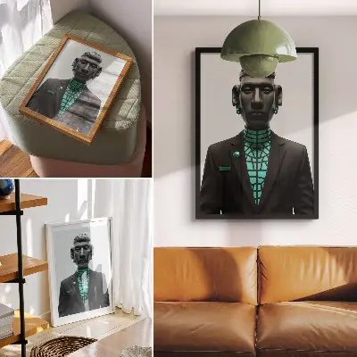 Poster im futuristischen Stil mit ausdrucksstarken Kontrasten in Türkis