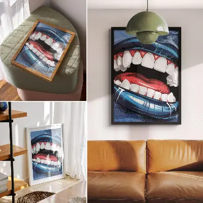 Leinwand-Kunstdruck mit intensiven Lippenfarben als dynamischer Kontrast