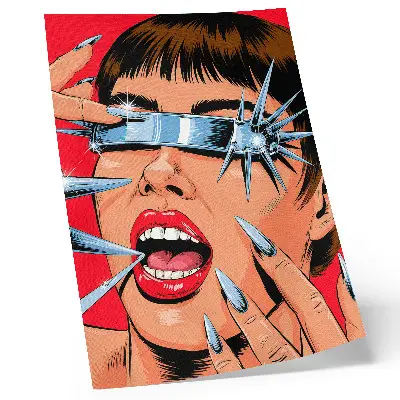 Wandposter mit futuristischen Elementen in intensiven Farben und dynamischem Design