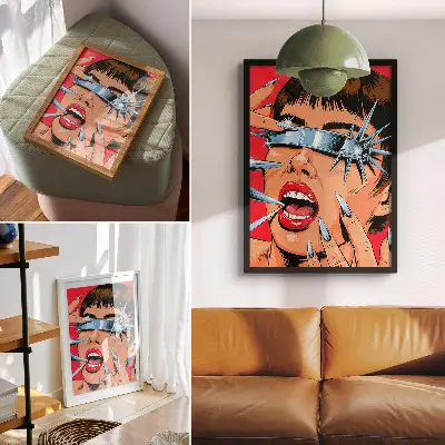 Wandposter mit futuristischen Elementen in intensiven Farben und dynamischem Design