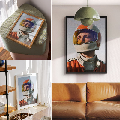 Kunstdruck leinwand Eine Figur mit Weltraumhelm, futuristische Atmosphäre