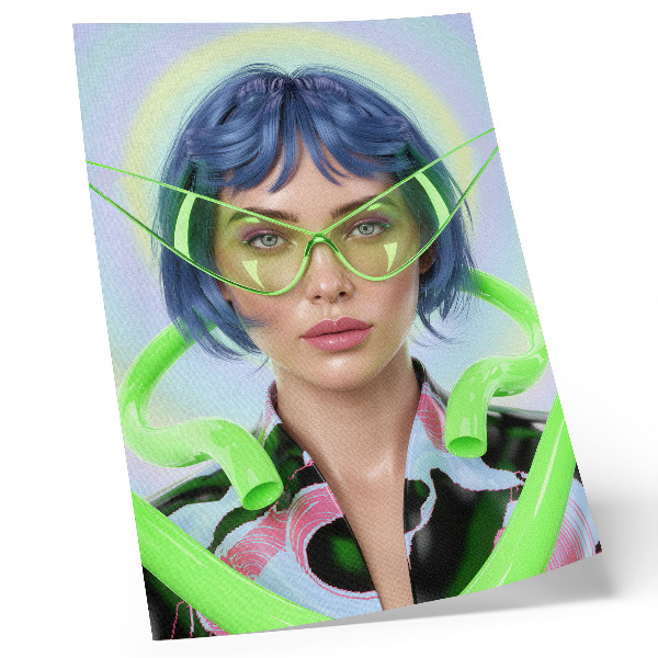 Wandposter Ein futuristisches Porträt einer Frau mit der Energie der Farbe