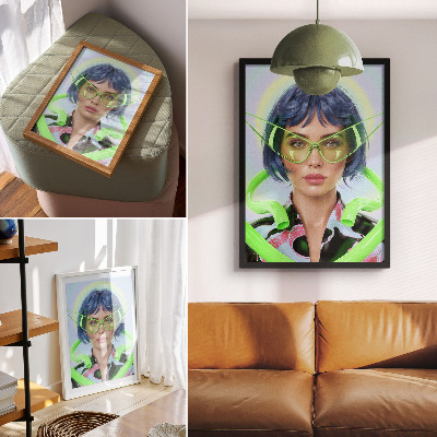 Wandposter Ein futuristisches Porträt einer Frau mit der Energie der Farbe