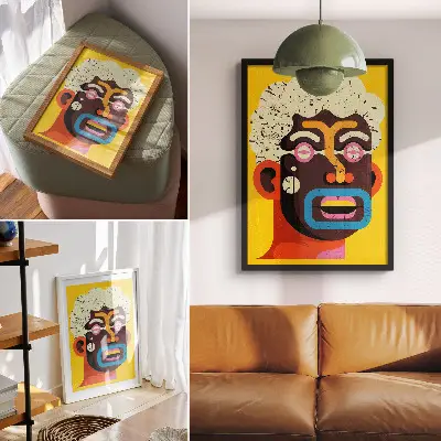Poster farbenfrohes Porträt mit abstrakten Formen und intensiven Farben