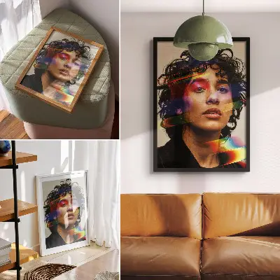 Kunstdruck auf Leinwand mit farbigen Akzenten in intensiver und dynamischer Moderner