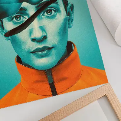 Wandposter mit surrealistischem Motiv in kontrastierenden Farben und dynamischen Formen