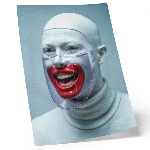 Poster modernes Gesicht hinter einer Maske in Glasoptik in Rot