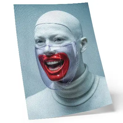Poster modernes Gesicht hinter einer Maske in Glasoptik in Rot