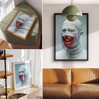 Poster modernes Gesicht hinter einer Maske in Glasoptik in Rot