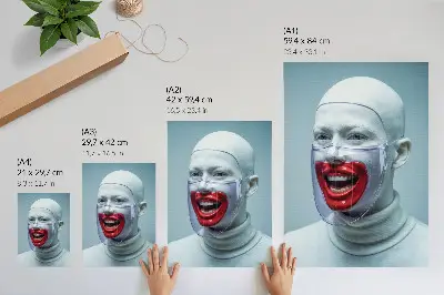 Poster modernes Gesicht hinter einer Maske in Glasoptik in Rot