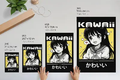 Poster im Manga-Stil mit schwarzen Linien und gelben Akzenten