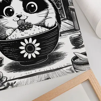 Kunstdruck auf Leinwand Katze in einer Reisschale im östlichen Comic-Stil