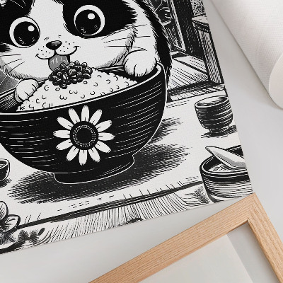 Kunstdruck leinwand Katze in einer Schüssel Reis, Comic-Stil, östlicher Stil