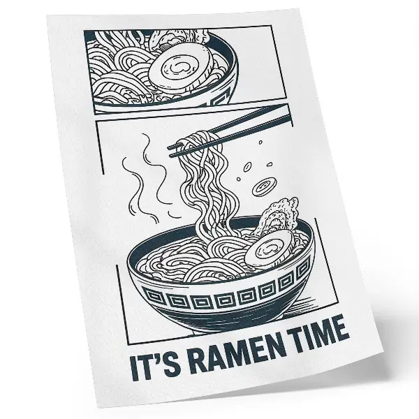 Wandposter Ramen-Schüssel im Comic-Stil mit Essstäbchen