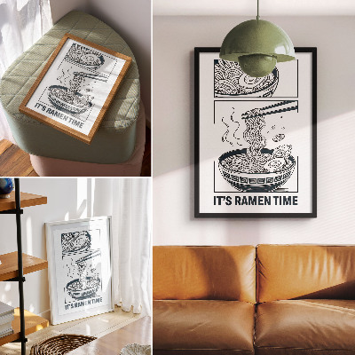 Wandposter Ramen-Schüssel im Comic-Stil, Essstäbchen saugen den Geschmack auf