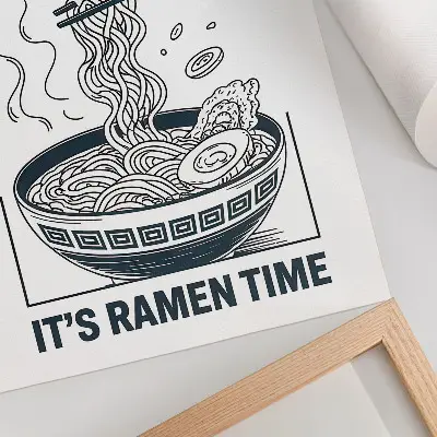 Wandposter Ramen-Schüssel im Comic-Stil mit Essstäbchen