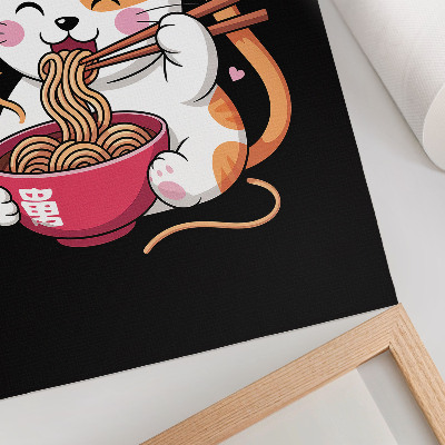 Poster Ein entzückendes rosa Kätzchen isst Nudeln.