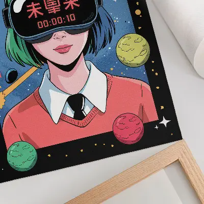 Leinwand-Kunstdruck mit modernem Weltraum- und VR-Frauenmotiv