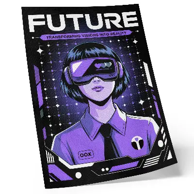 Wandposter mit zukunftstechnologischem Design in Lila