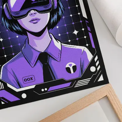 Wandposter mit zukunftstechnologischem Design in Lila