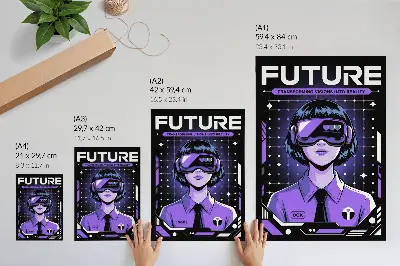 Wandposter mit zukunftstechnologischem Design in Lila
