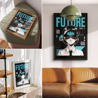 Poster eine moderne Figur mit VR-Brille