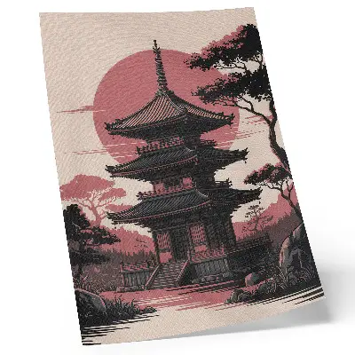 Kunstdruck auf Leinwand orientalische Pagode mit Natur Bäumen und ästhetischer Harmonie