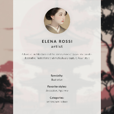 Wandposter Japanischer Tempel in Pastellfarben, Bäume, Berge, Frieden
