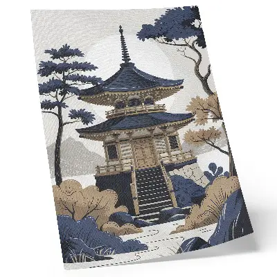Wandposter mit Motiv von Pagode, Baum und Berg für Frieden und Harmonie