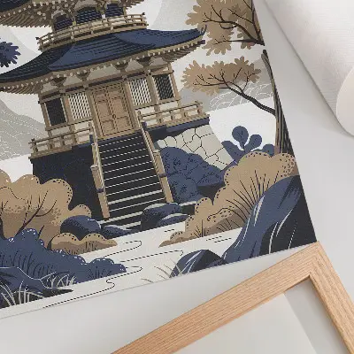 Wandposter mit Motiv von Pagode, Baum und Berg für Frieden und Harmonie